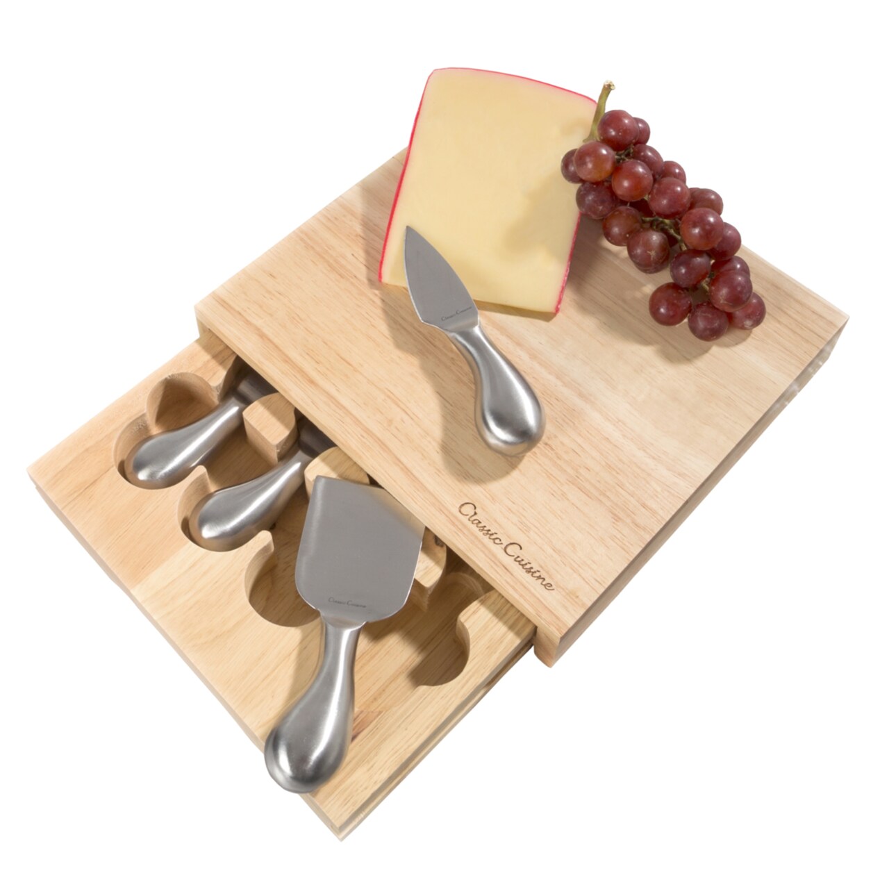 Classic Cuisine Cheese Board Set With Stainless Steel Tools And Wood Block 8.6X8.25
